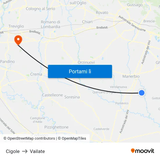 Cigole to Vailate map