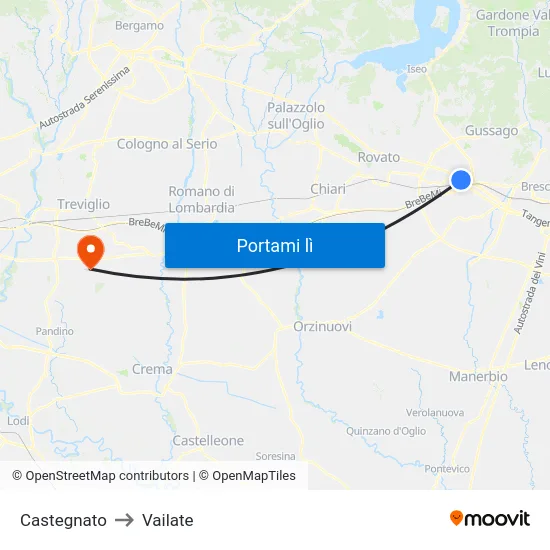 Castegnato to Vailate map