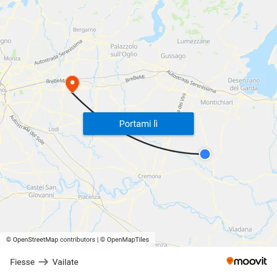 Fiesse to Vailate map