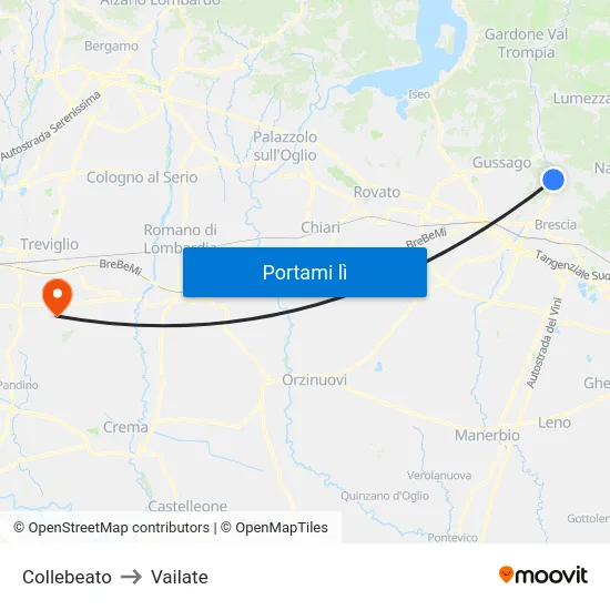 Collebeato to Vailate map