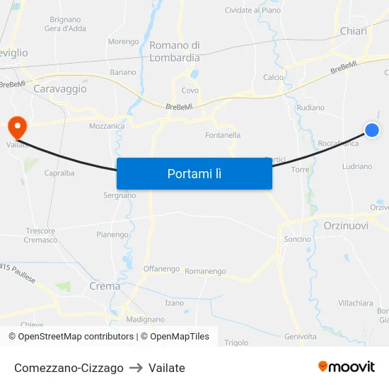 Comezzano-Cizzago to Vailate map
