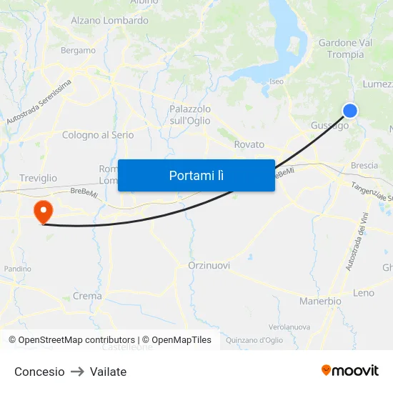 Concesio to Vailate map