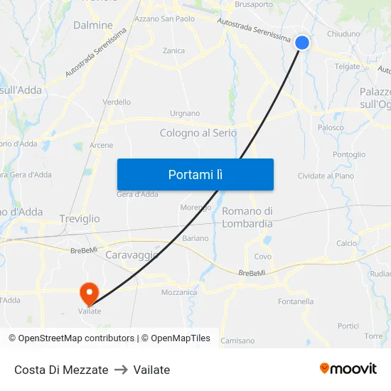 Costa Di Mezzate to Vailate map