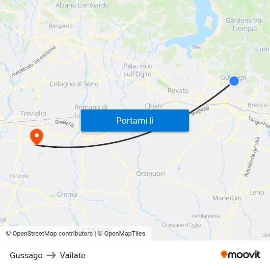 Gussago to Vailate map