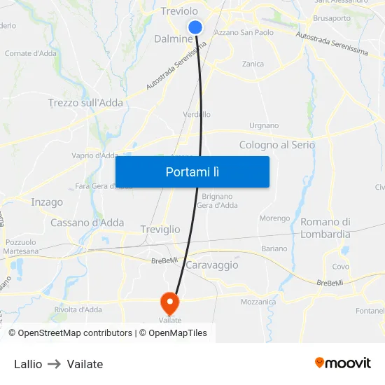 Lallio to Vailate map