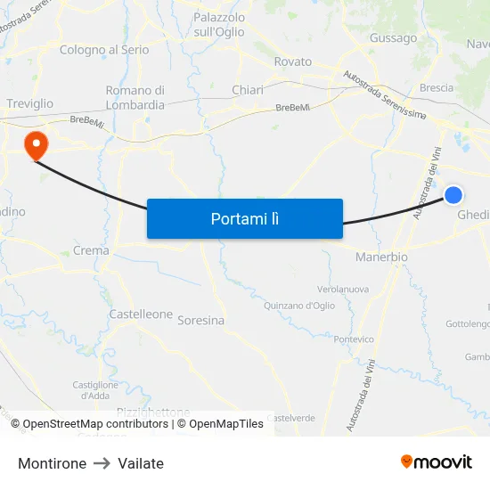 Montirone to Vailate map