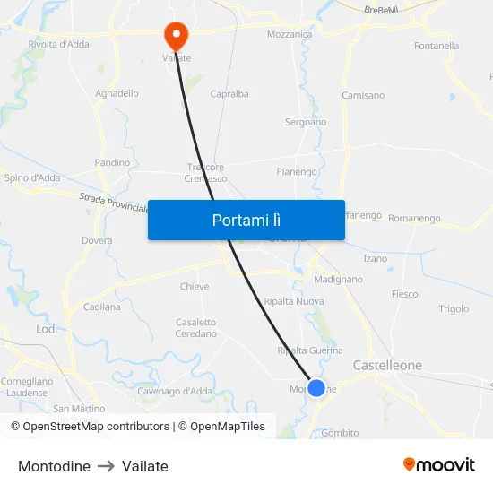 Montodine to Vailate map