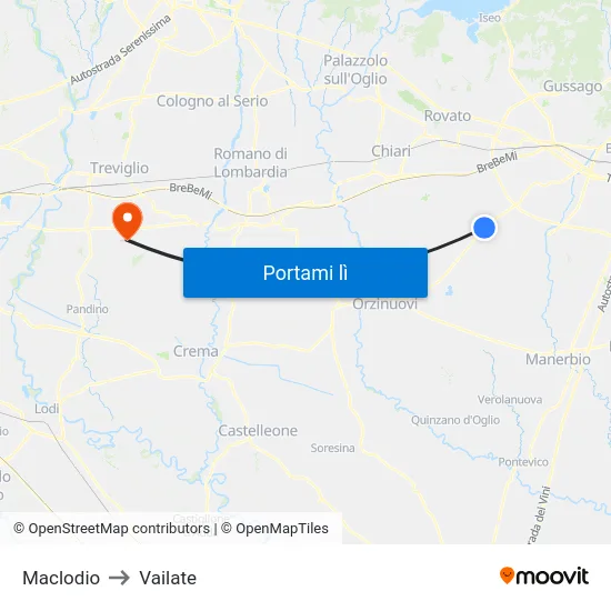 Maclodio to Vailate map