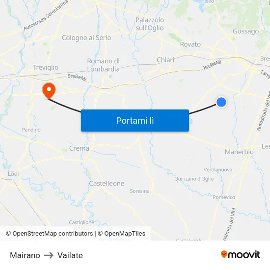 Mairano to Vailate map