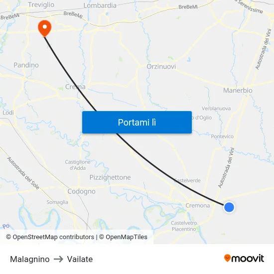 Malagnino to Vailate map