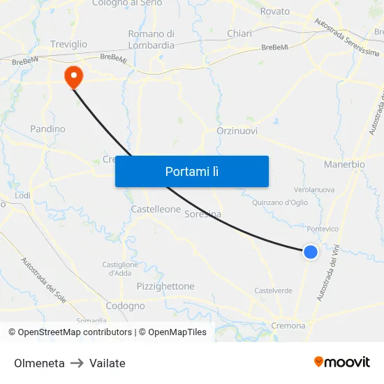 Olmeneta to Vailate map