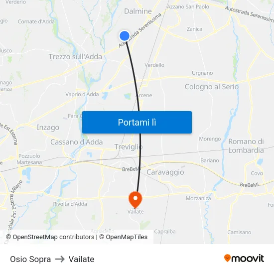 Osio Sopra to Vailate map