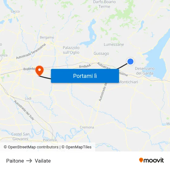 Paitone to Vailate map