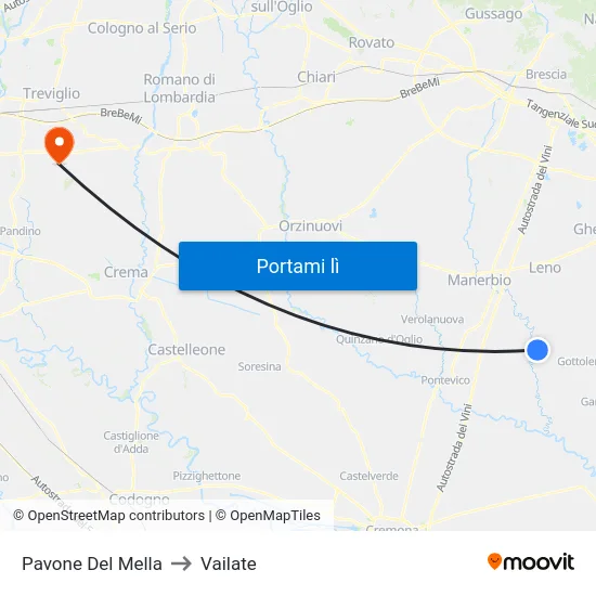 Pavone Del Mella to Vailate map