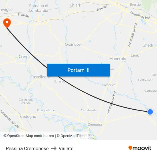 Pessina Cremonese to Vailate map
