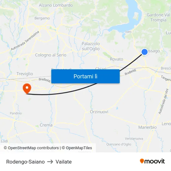 Rodengo-Saiano to Vailate map