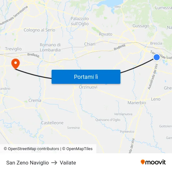San Zeno Naviglio to Vailate map
