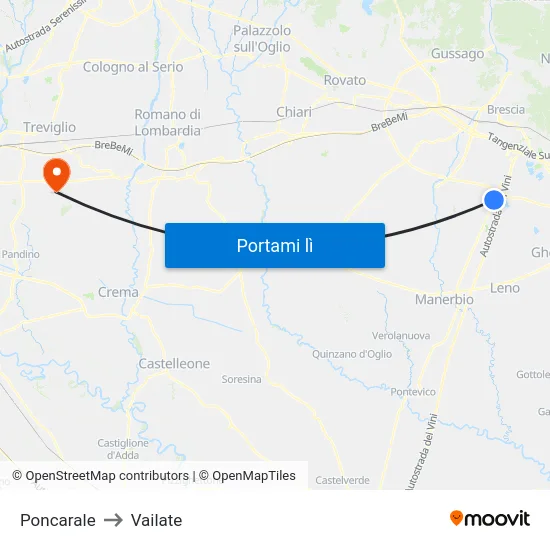 Poncarale to Vailate map