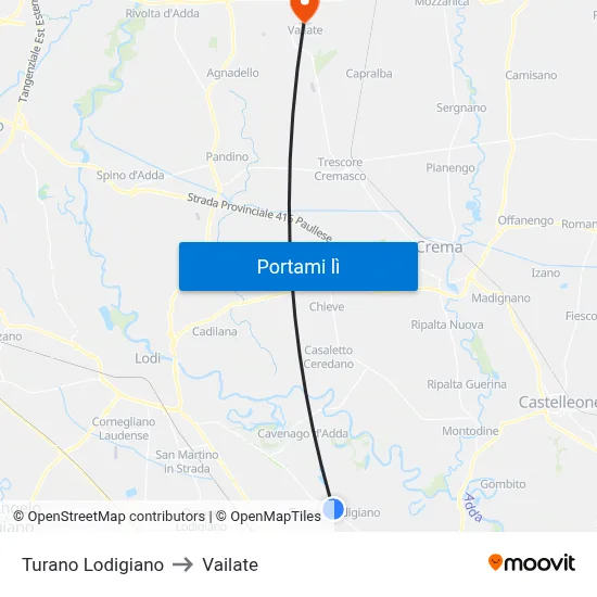 Turano Lodigiano to Vailate map