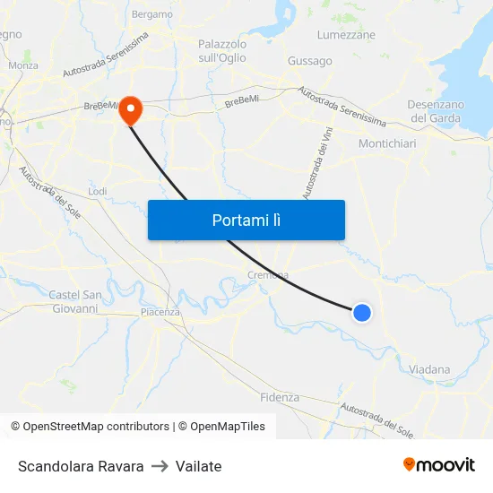 Scandolara Ravara to Vailate map
