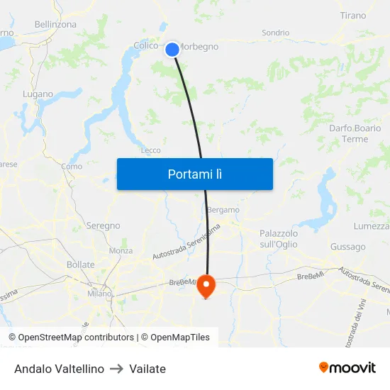 Andalo Valtellino to Vailate map