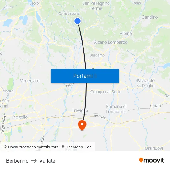 Berbenno to Vailate map