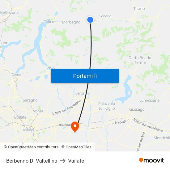Berbenno Di Valtellina to Vailate map