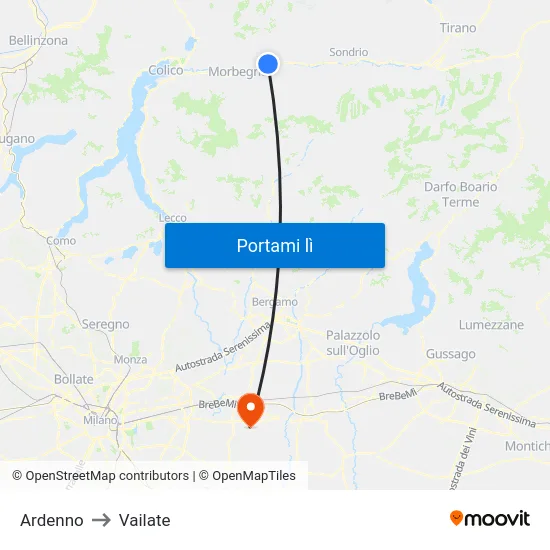 Ardenno to Vailate map