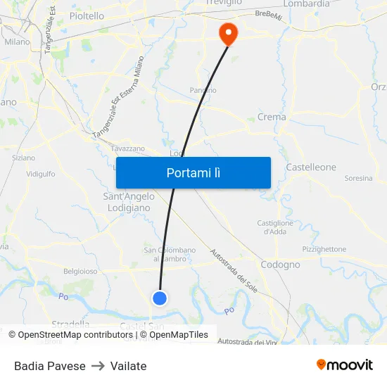Badia Pavese to Vailate map