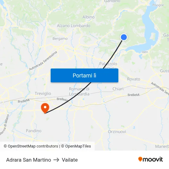 Adrara San Martino to Vailate map