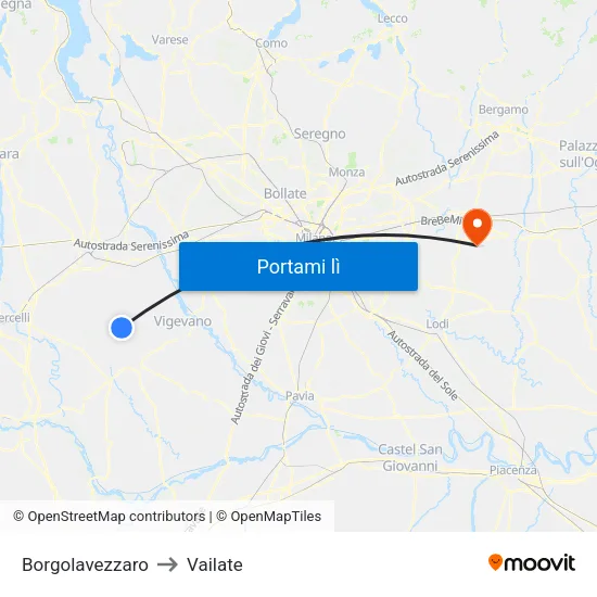 Borgolavezzaro to Vailate map