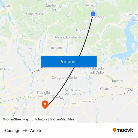Casnigo to Vailate map