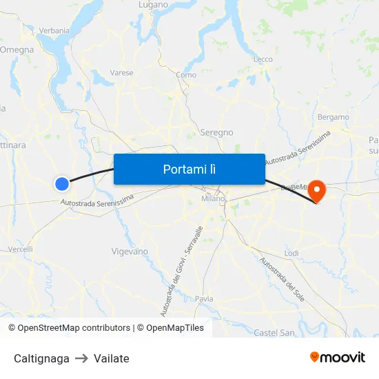 Caltignaga to Vailate map