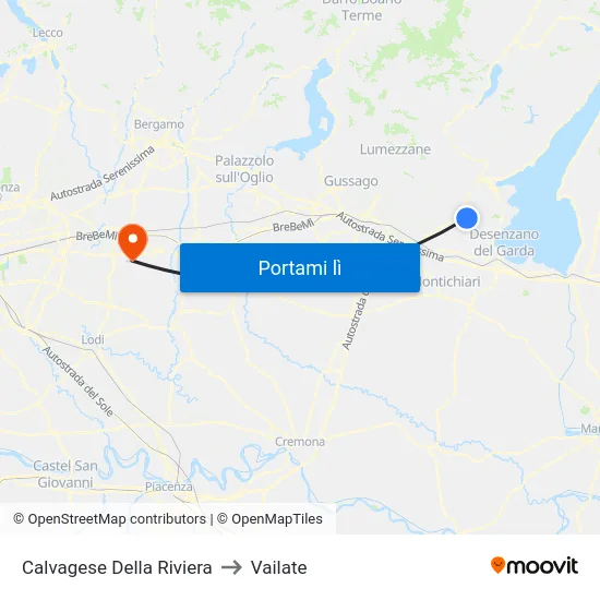 Calvagese Della Riviera to Vailate map