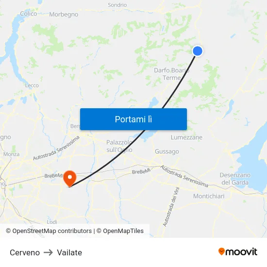 Cerveno to Vailate map