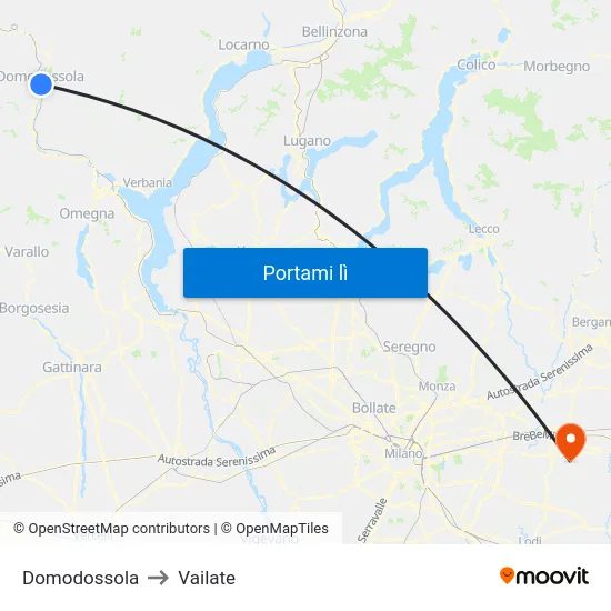 Domodossola to Vailate map