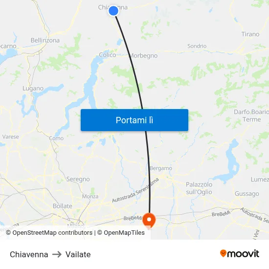 Chiavenna to Vailate map