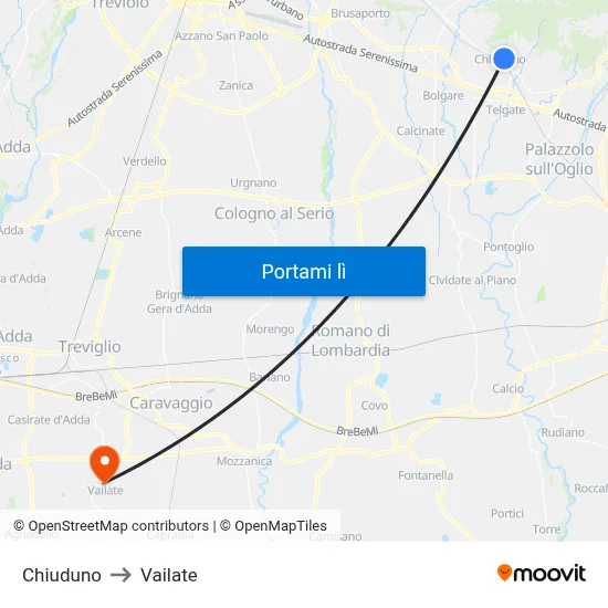 Chiuduno to Vailate map