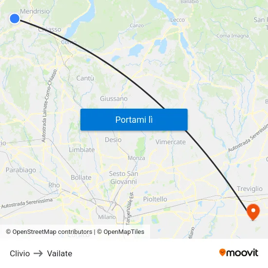 Clivio to Vailate map
