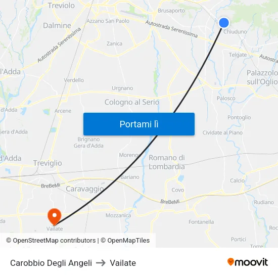 Carobbio Degli Angeli to Vailate map