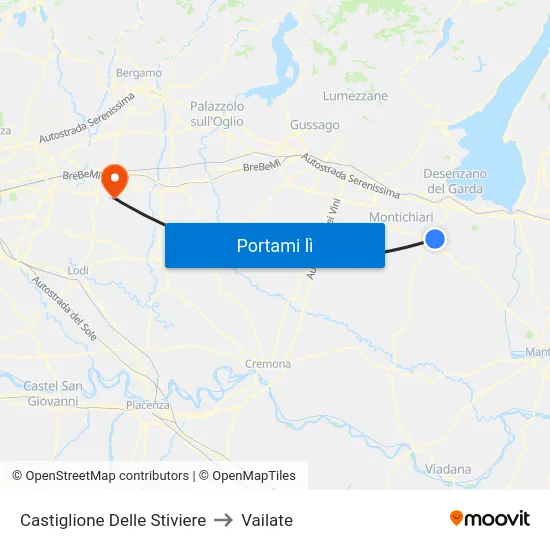 Castiglione Delle Stiviere to Vailate map