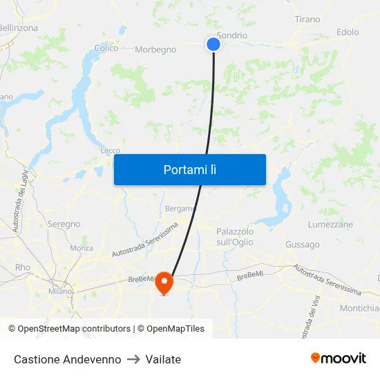 Castione Andevenno to Vailate map
