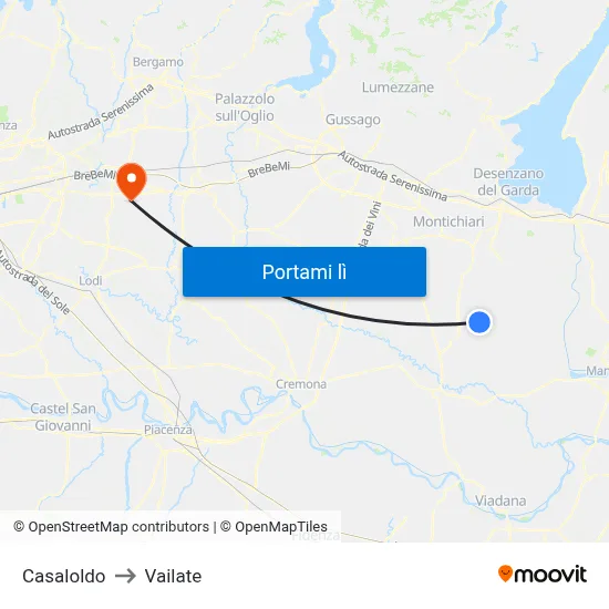 Casaloldo to Vailate map