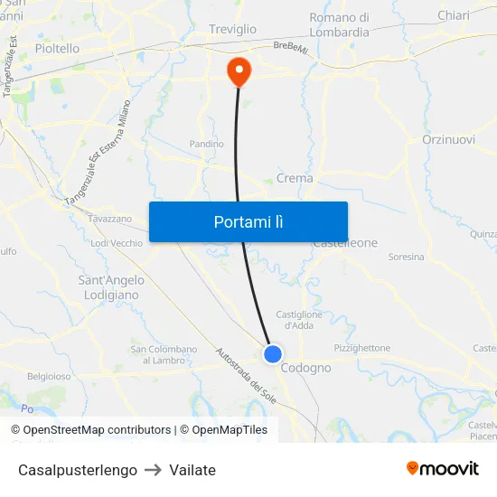 Casalpusterlengo to Vailate map