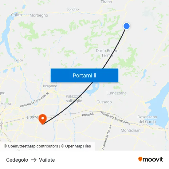 Cedegolo to Vailate map