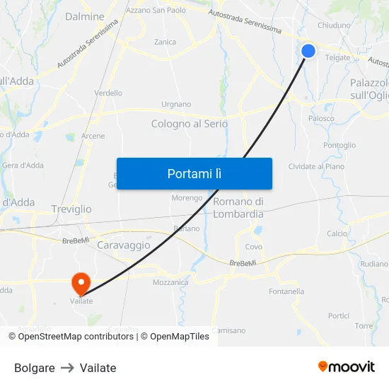 Bolgare to Vailate map