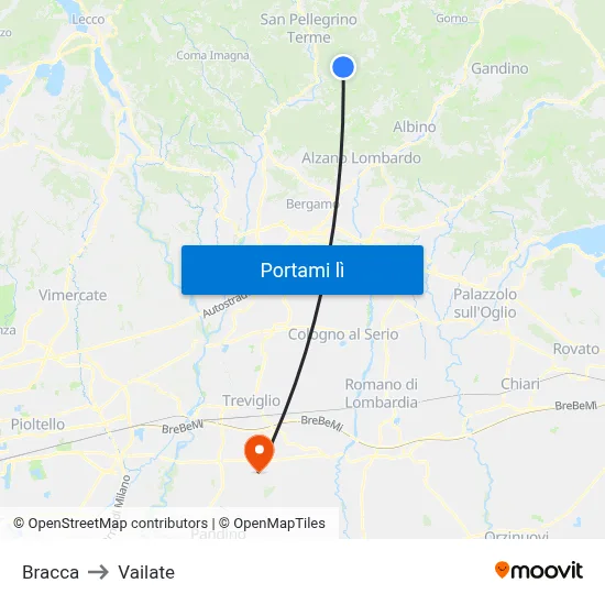 Bracca to Vailate map