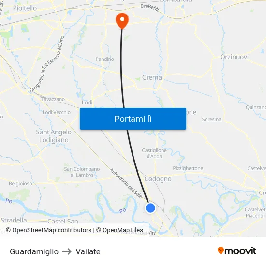 Guardamiglio to Vailate map
