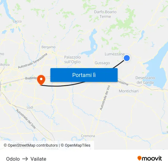 Odolo to Vailate map