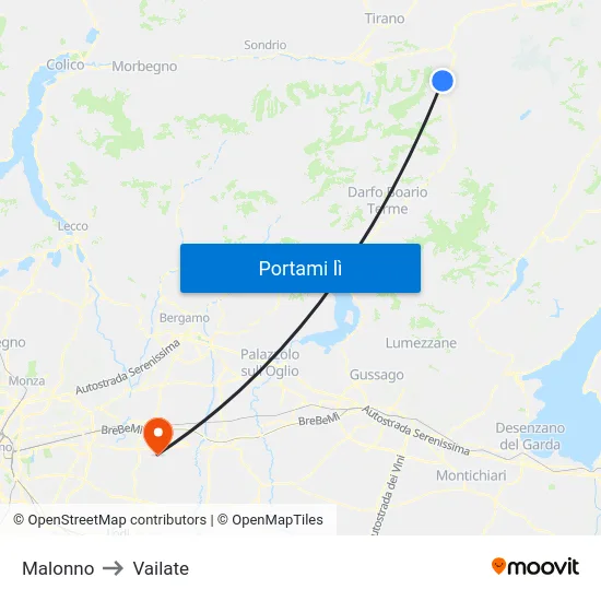 Malonno to Vailate map